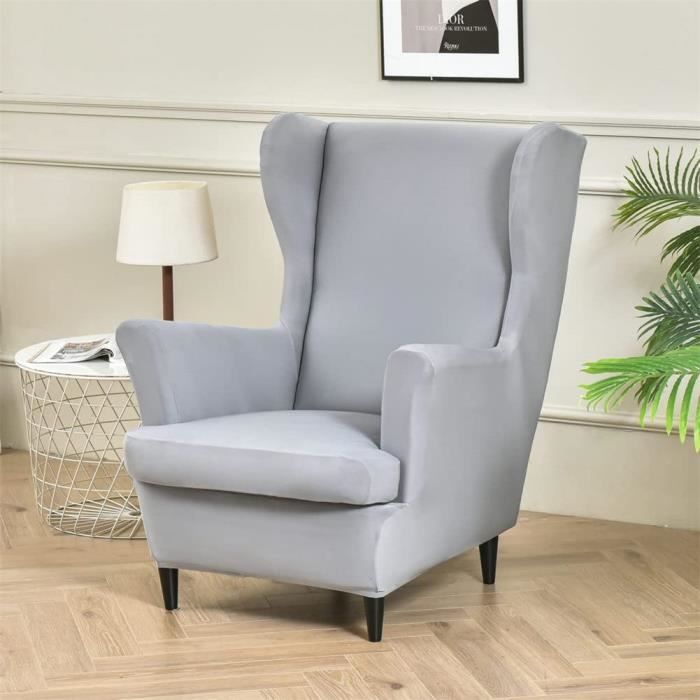 Housse Fauteuil Oreilles Highdi 2 Pièces - Tissu Extensible Polyester - Gris Jacquard - Pour Strandmon IKEA