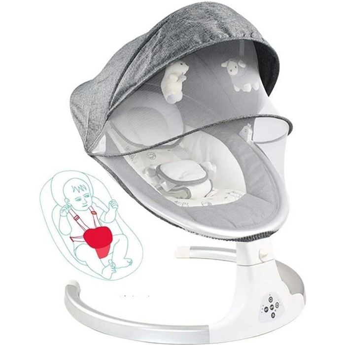 Balancelle Bébé Electrique Confortables,  Transat Bébé Musical Bluetooth pour Garçons et Filles--Gris, 0-18 mois