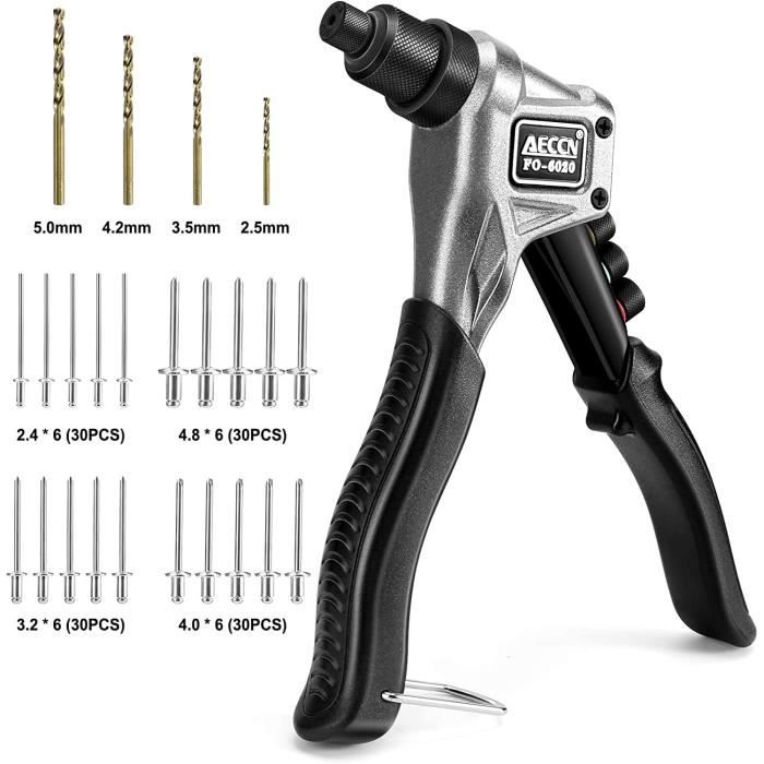 Pince à Riveter avec 120 Rivets, 4 en 1 Pince a Rivet Pop avec 4 Forets ...