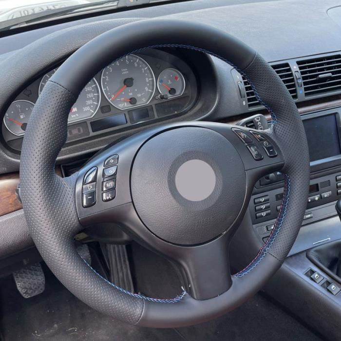 Couvre-Volant - BMW - M3 E46 M5 E39 - Cuir microcarence perforé - Noir-Rouge-Bleu - Confort conducteur