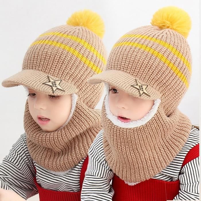 Cagoule Enfant Bonnet Fille Garcon Chaud Bonnet d'hiver Enfant Ensemble  Chapeau Hiver écharpes 2 en 1 Cagoule Bebe Tricot 1~5 Ans - Cdiscount  Prêt-à-Porter