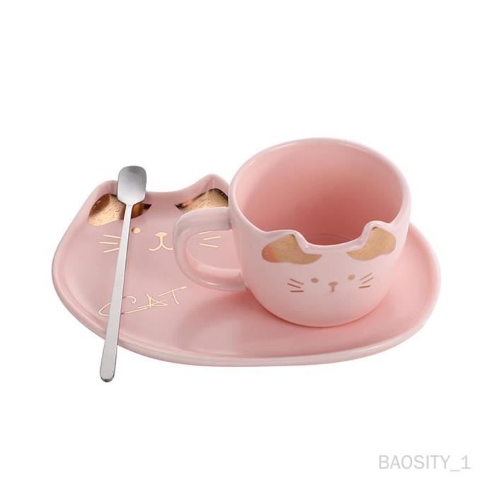 Tasse à Café Maneki Neko Rose Doré – Set Kawaii Avec Soucoupe Et Cuillère, Chat Porte-bonheur