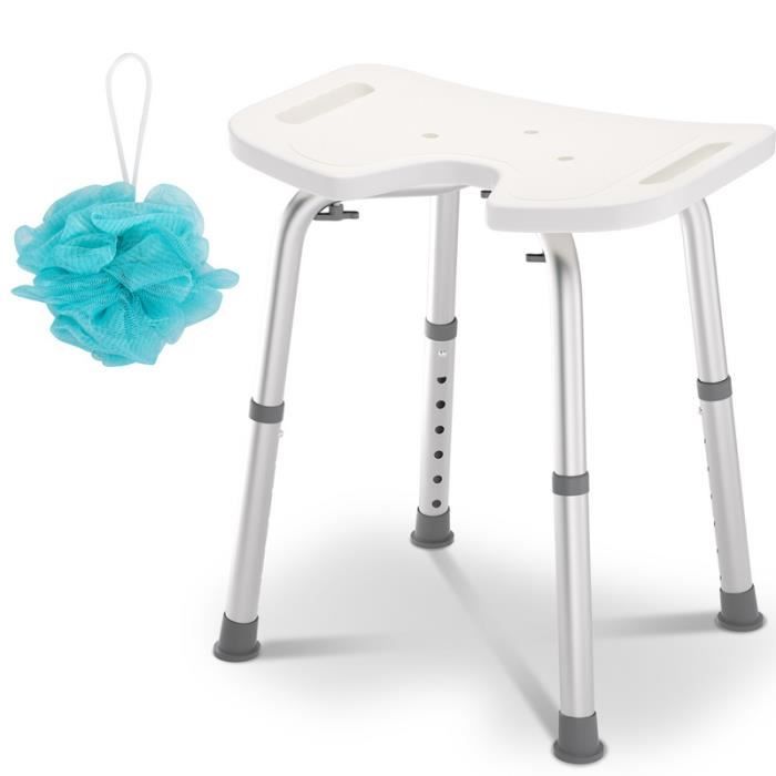 QUIRUMED Tabouret De Douche Réglable – Hauteur 49-59 Cm – Aluminium/PVC – Poids Max 75 Kg