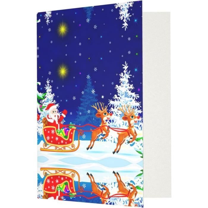 Carte De Vœux Père Noël Sur Son Traîneau En Papier Nacré Avec Enveloppe