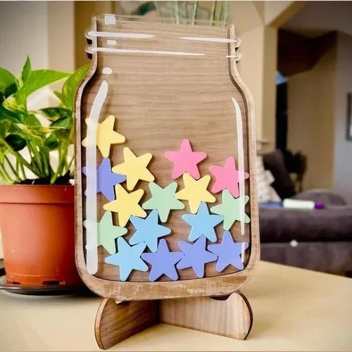 Pot De Récompense Dinosaure En Bois - Système De Motivation Pour Enfants Avec Jetons - Tableau De Comportement