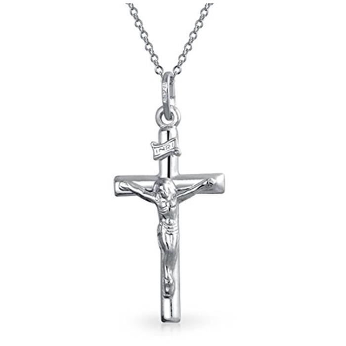 Collier Pendentif Croix Jésus Punk En Acier Inox - Style Médiéval, Chaîne 24 Pouces (61 Cm)