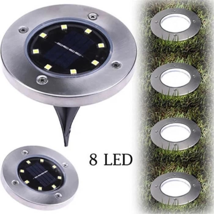 Lampe Solaire au Sol 4 lumieres de chemin solaire LED eclairage exterieur impermeable a leau de jardin (blanc1PC)