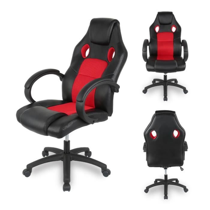 Chaise De Gamer Ergonomique Fauteuil De Bureau Pu Noir Et Rouge Achat Vente Chaise De Bureau Noir Cdiscount