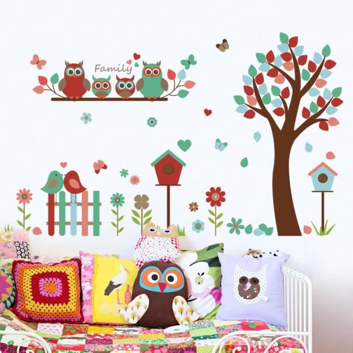 Bricolage Owl Fleur Arbres Arbre Autocollants 87 124 Cm Chambre D Enfants Decoration Salle De Classe Maternelle Cdiscount Maison