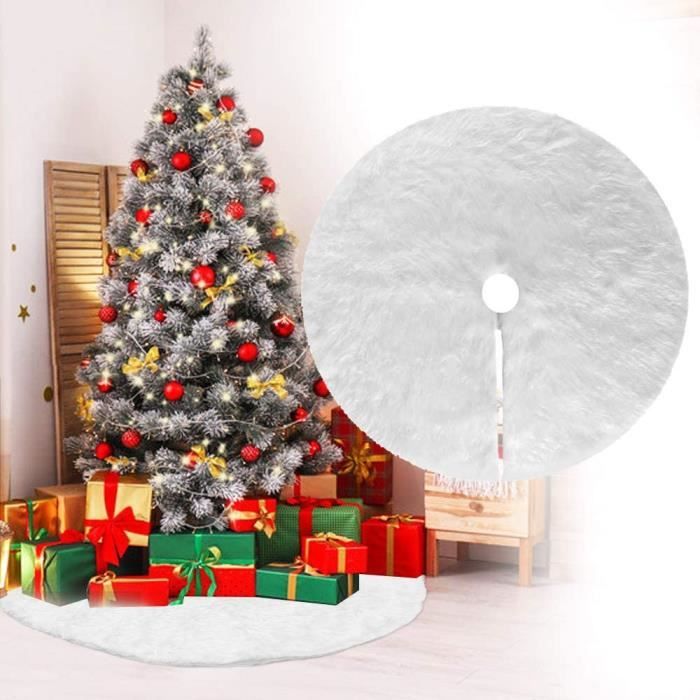 Couverture Sapin Noël Ronde 78 Cm Blanche, Peluche Fausse Fourrure Avec Lumieres Colorees 91833709