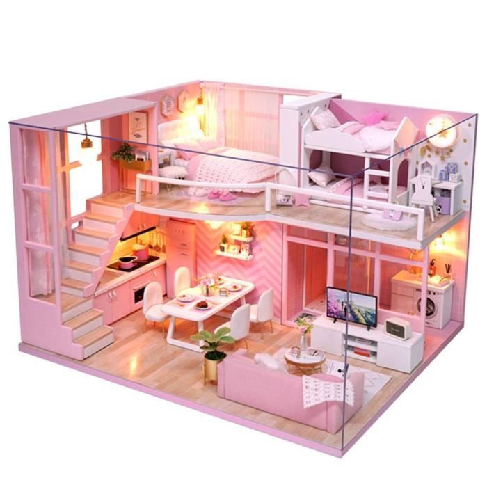 À faire soi-même Handmade Miniature rose fille en bois loft Doll House Model Kits Jouet Cadeau Best 