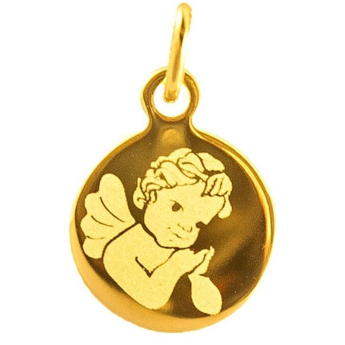 Pendentif Médaille Ange En Plaqué Or 18 Carats - Bijou Neuf Bijouxia