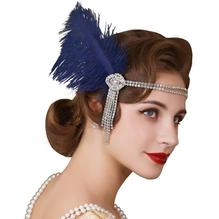 Bandeau pour femme des années 1920-Accessoire de Gatsby avec plume