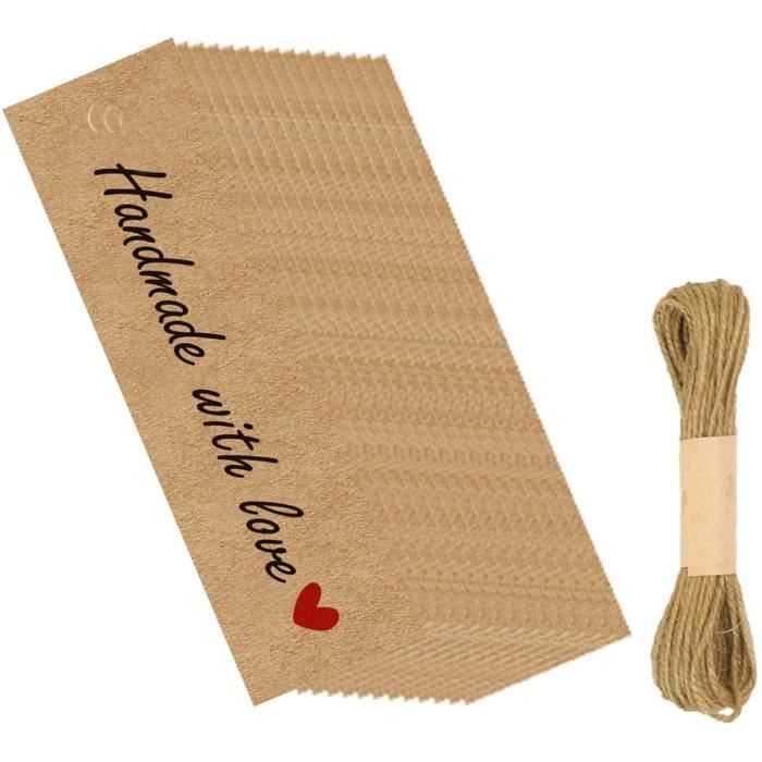 DERAYEE Étiquettes De Cadeaux En Papier Kraft Noël 100 Pcs Avec 30M De Corde De Sisal Et 30M De Corde De Coton Rouge Et Blanc,Cartes De Suspension En Papier Kraft Pour Noël