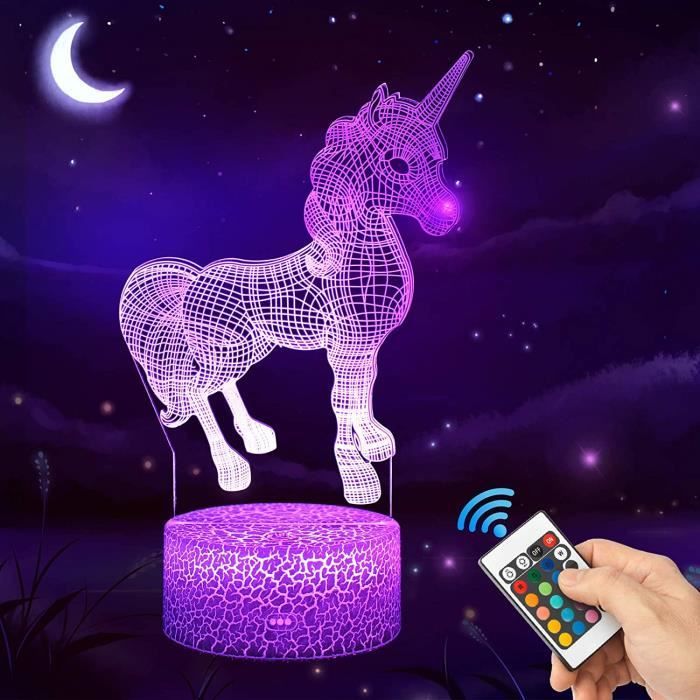 Licorne 3D Lampes avec T l commande16 couleurs Lumi re Dimmable