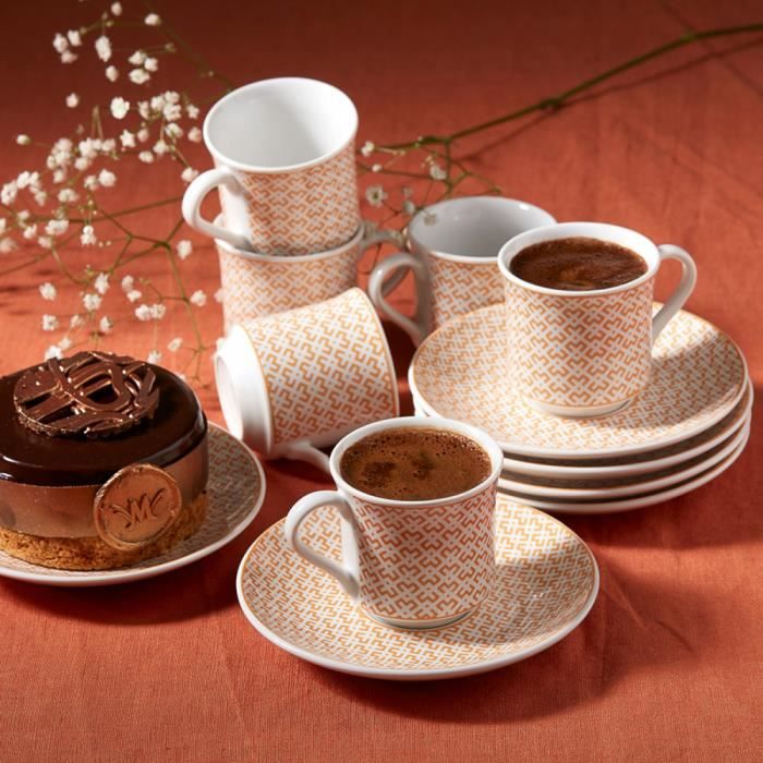 ACAR BRUSH Tasses à café en porcelaine 12 pièces 6 personnes
