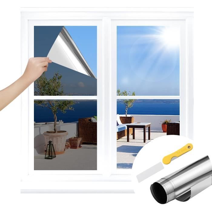 Film Miroir Anti Chaleur Pour Fenêtre – 99% Anti-UV, Protection Solaire Intimité Argent, 90x400 Cm, Isolation Été/Hiver