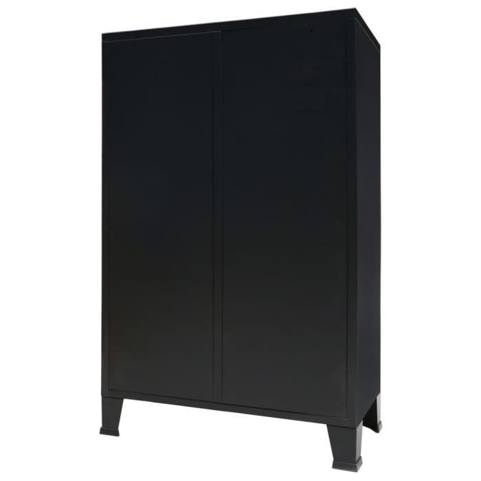 Armoire de chambre Garde-robe - Style Élégance Chic - Métal industriel - 2 portes 2 tiroirs - Noir