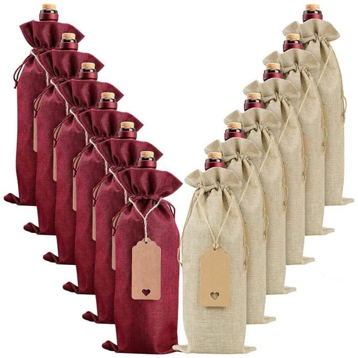 Bouchon de bouteille de vin de noël, sac cadeau avec cordon de serrage, sac  pour bouteille