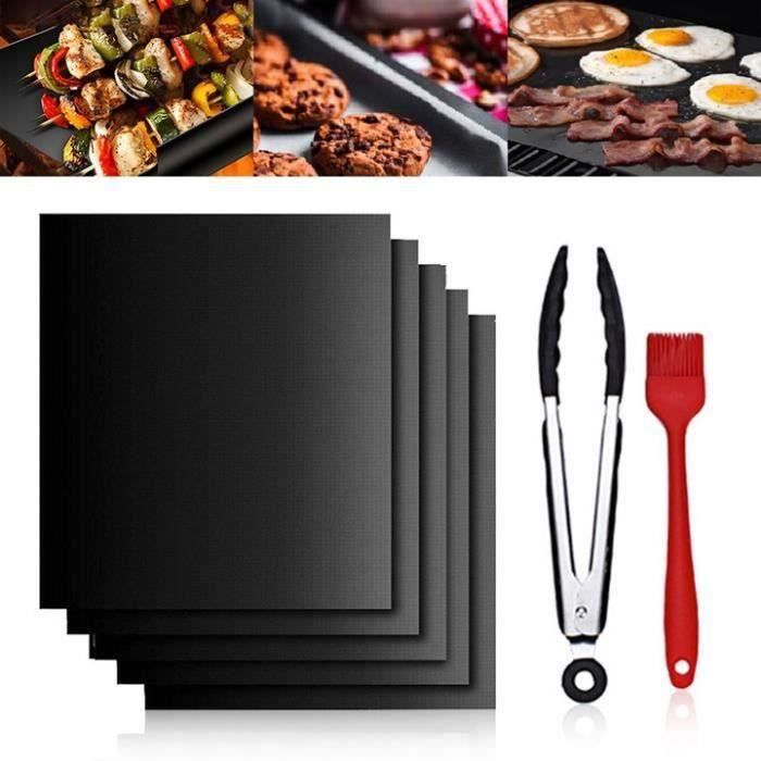 Lot de 5 tapis de barbecue antiadhésifs, résistants, réutilisables et faciles à nettoyer, tapis de barbecue faciles à utiliser sur les barbecues électriques à gaz, charbon de bois, 40 x 33 cm