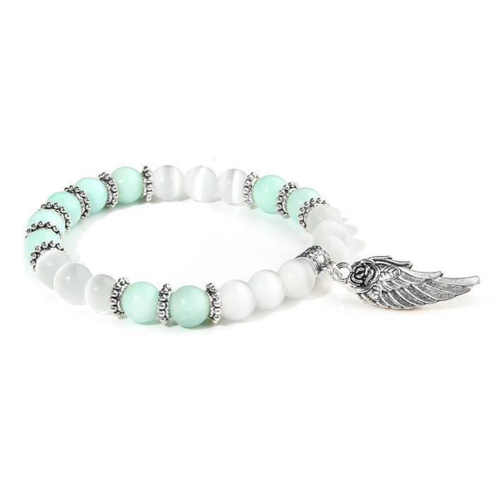 Bracelet Perles Angélite 10 Mm - Pierre Naturelle - Fait Main Et Ajustable