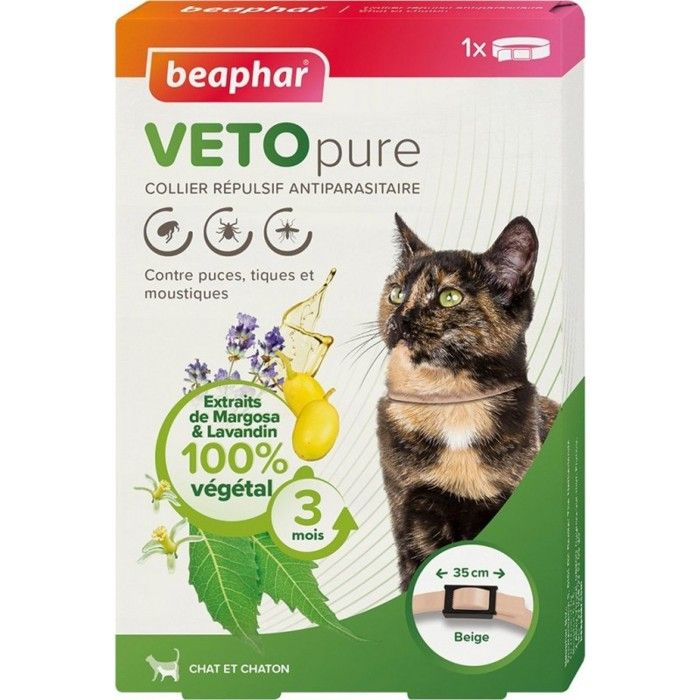 Comparer les prix de Collier insectifuge chat et chaton VETOpure : Beige - BEAPHAR