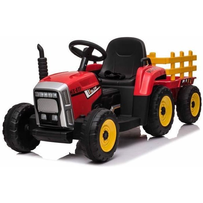 Tracteur électrique WORKERS avec remorque rouge traction arrière batterie 12V roues Plastique siège large télécommande 24