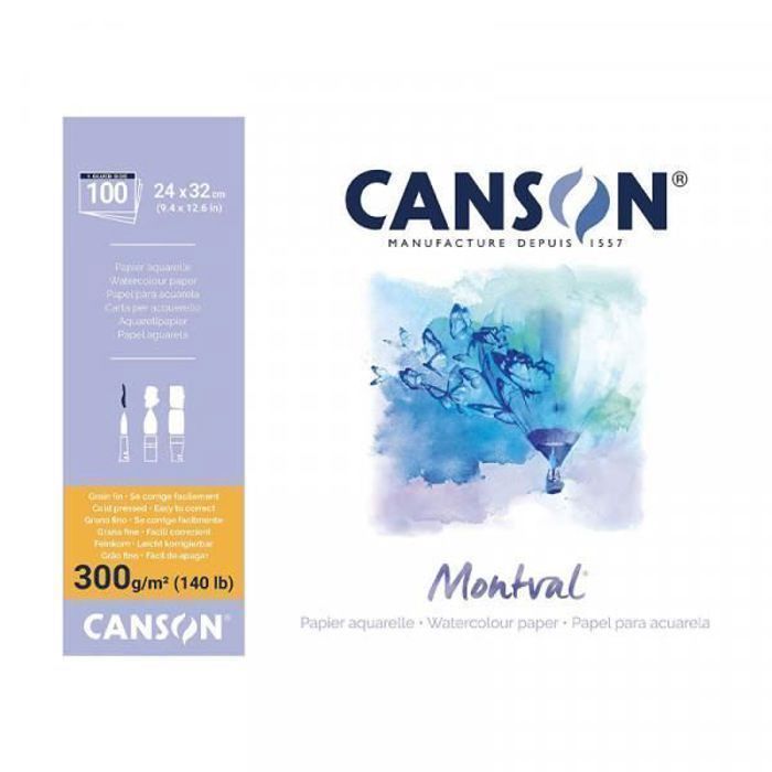 Maxi bloc papier aquarelle (collé 1 côté) - 24x32cm - 100P - 300g/m2 - Montval Canson