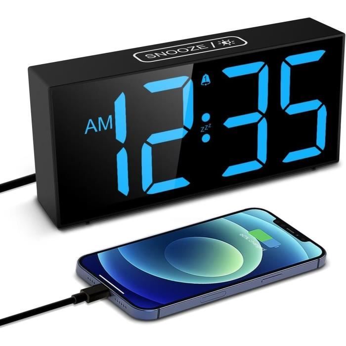 Réveil Numérique LATEC 7 Pouces - Double Alarme, Écran LCD Géant, Charge USB, Pour Sommeil Profond