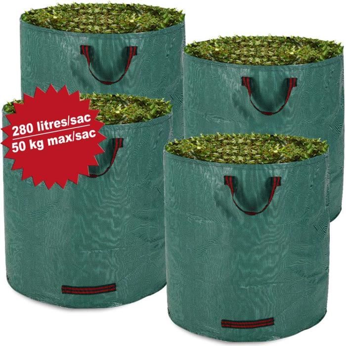 DEUBA   Lot de 4 sacs de jardin - 280 litres, charge max. 50kg   Poign&eacute;es ergonomiques