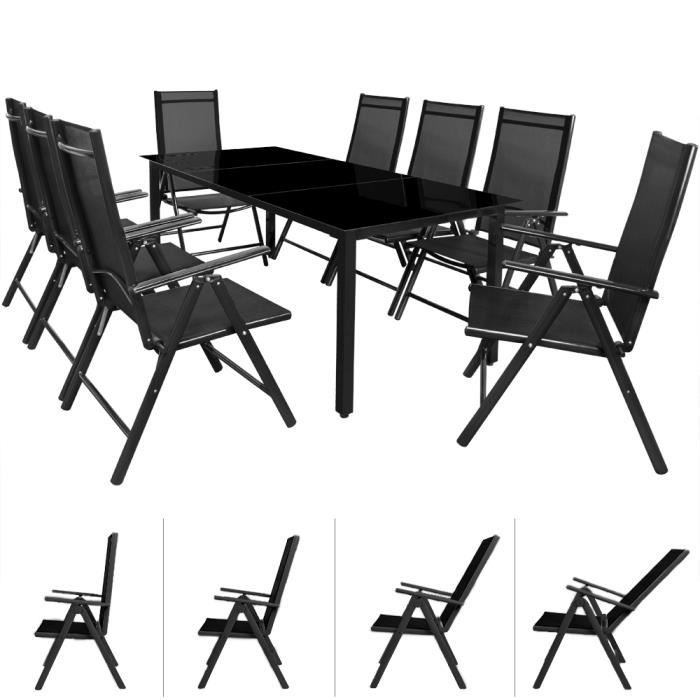 Salon de jardin Bern 9 pièces Anthracite noir Ensemble table chaises en alu