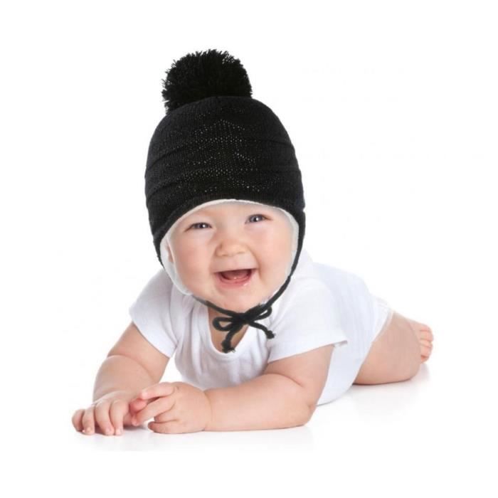 Bonnet D Hiver En Polaire Tricote Pour Bebe Bonnet De Pilote A Pompon Chaud Avec Oreillettes Pour 0 3t Noir Cdiscount Pret A Porter