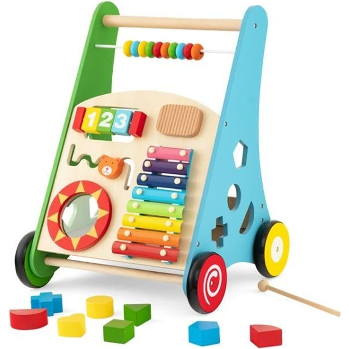 DREAMADE Chariot de Marche Bébé en Bois avec Poignée sans Bavure, Roues en  Caoutchouc, Panneau de Jeu Multifonctionnel, Coloré - Cdiscount  Puériculture & Eveil bébé