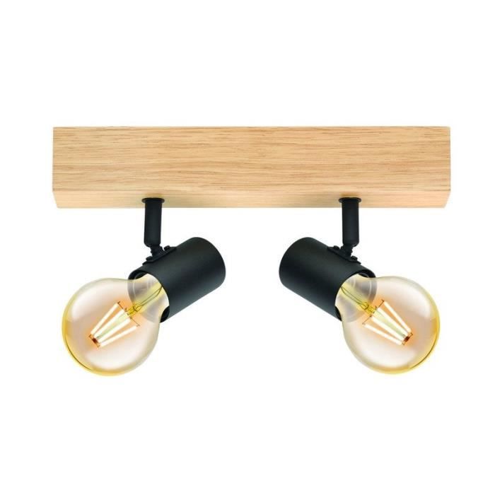 Rampe 2 spots - EGLO - Spot Townshend Noir - Bois - Noir - E27