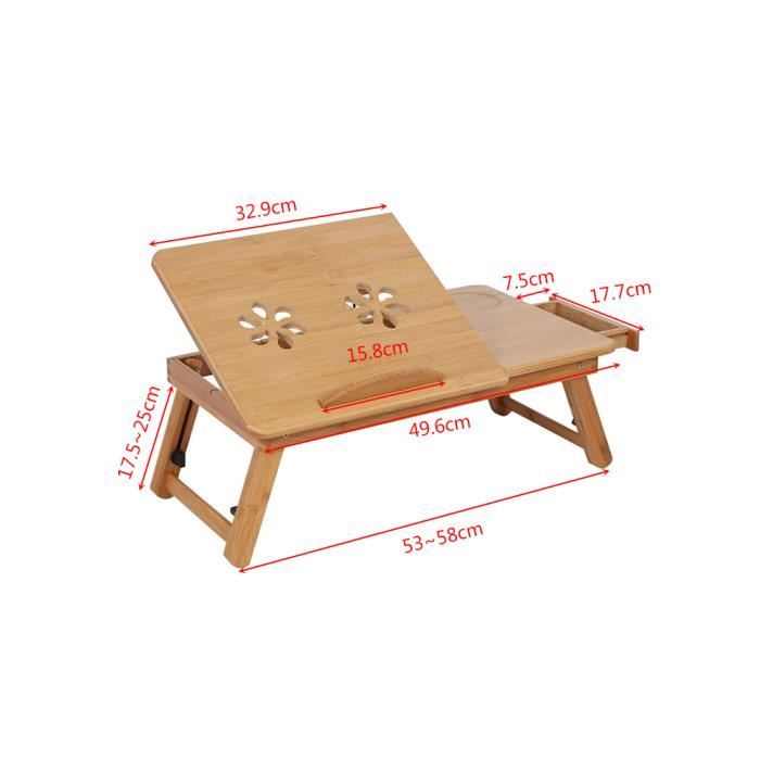 Table Portable Bambou Pour Ordinateur - Bureau Pliable Réglable Avec Ventilation