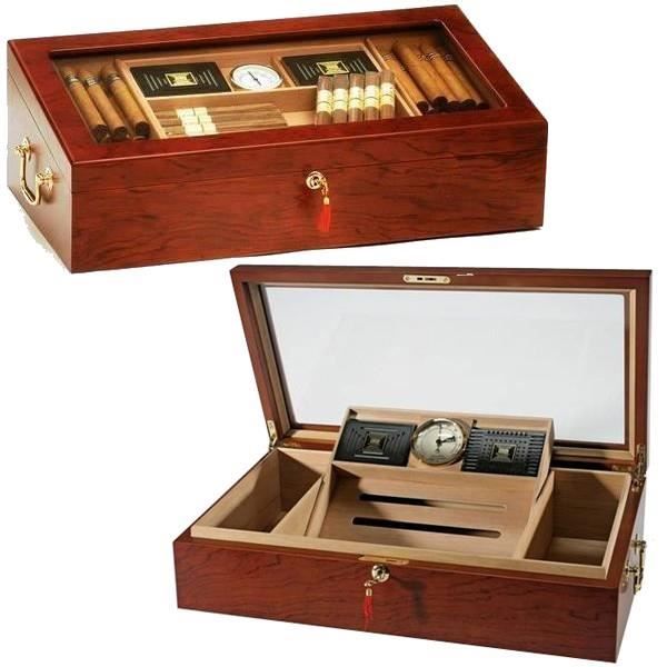 POUR 100 CIGARES HUMIDOR CAVE A CIGARES HYGROMÉTRE VITRE COUPE CIGARE