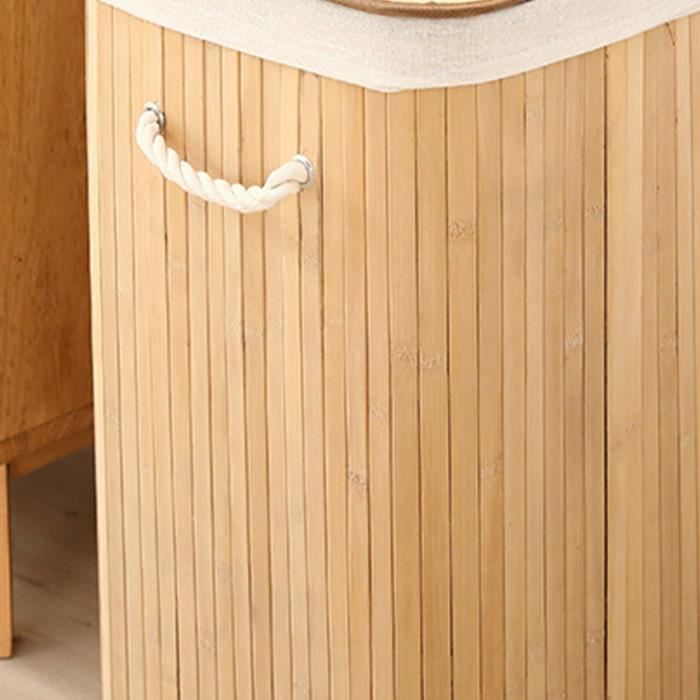 1x Panier de rangement bambou, corbeille salle de bain, carré