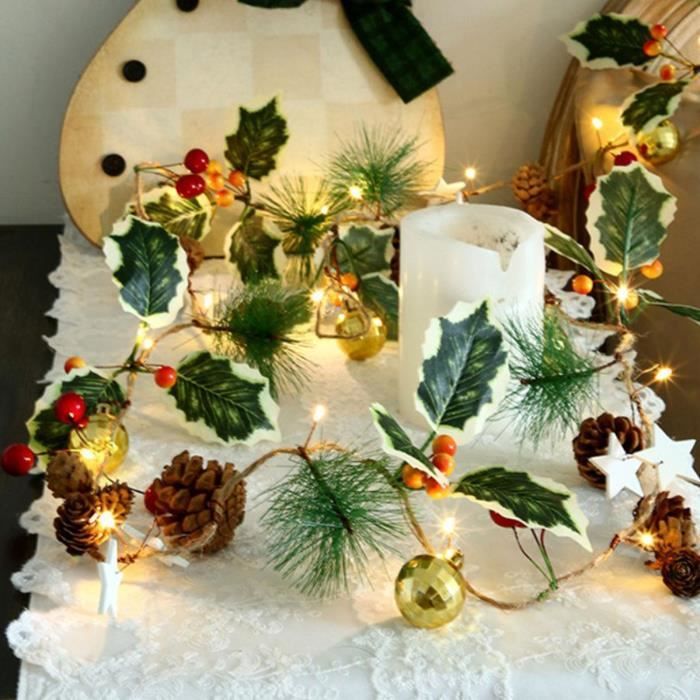 Guirlande De Noël 2,2m Avec Pommes De Pin Et Baies Rouges - Décoration Festive Pour Cheminée, Porte, Escaliers