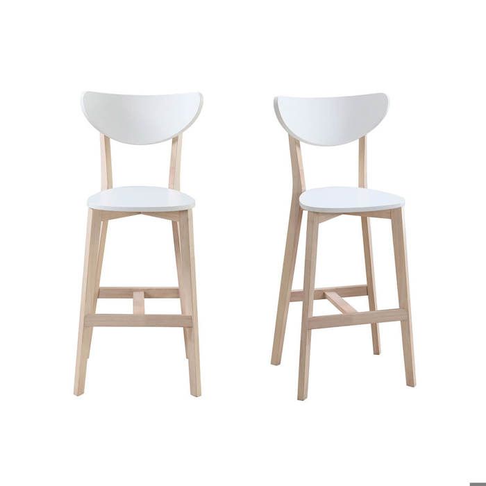 Miliboo - Tabourets de bar scandinaves blanc et bois H65 cm (lot de 2) LEENA