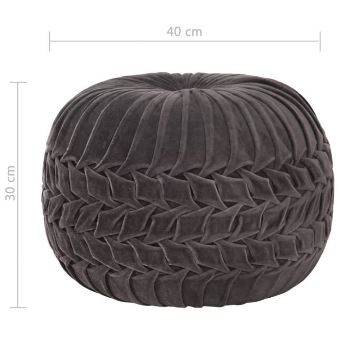 Pouf Velours de coton Design de sarrau 40 x 30 cm Anthracite