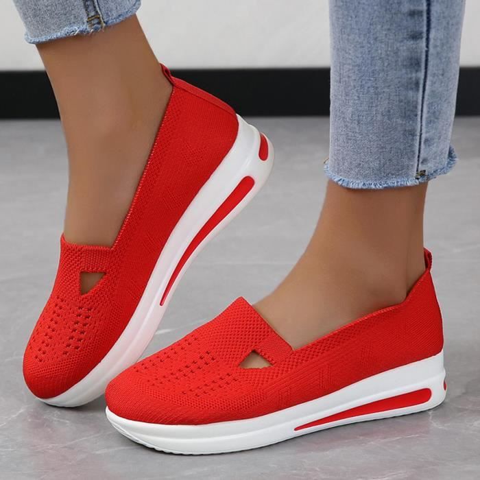 Printemps et été nouvelles chaussures décontractées chaussures plates respirantes en maille décontractée pour femmes Rouge