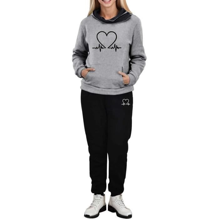 Survetement Jogging Femme Ensemble Sport Pantalon Et Sweat Capuche