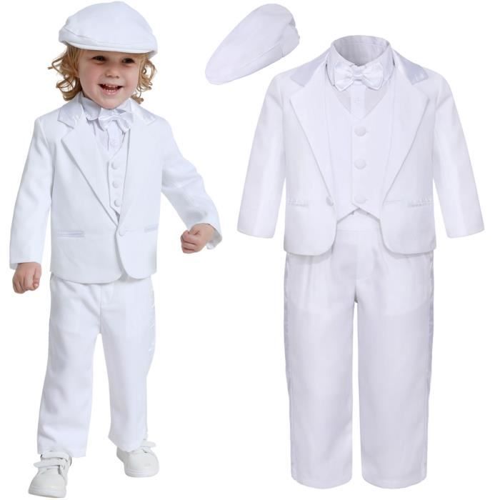 MINTGREEN Costume Bébé Garçon Baptême 5pcs Vêtements Mariage Anniversaire Bénédiction Blanc