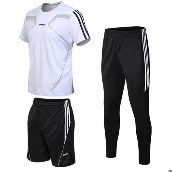 Ensemble de Sport Homme T-shirt Manches Courtes Short et Pantalon Séchage Rapide Respirant - Blanc