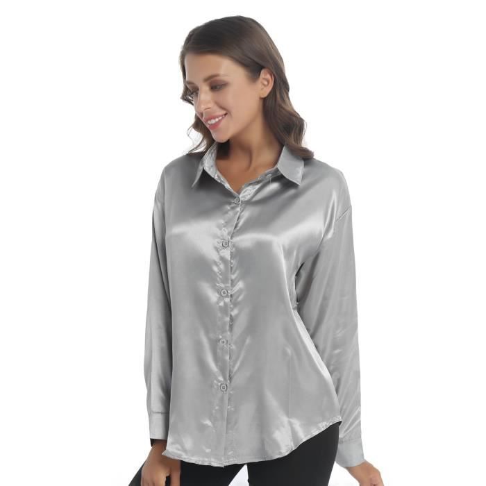 YIZYIF Femme Chemise Satin Boutonné Chemisier Manches Longues Bureau Casual  S-XXL Gris Gris - Cdiscount Prêt-à-Porter