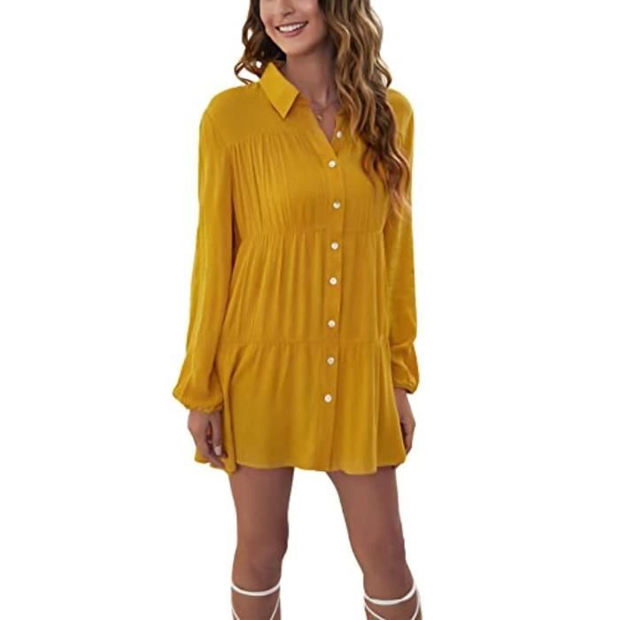 Robe Femme Yageshark - Manches Longues, Taille Haute, Boutons Décoratifs - Confy Et Stylée !