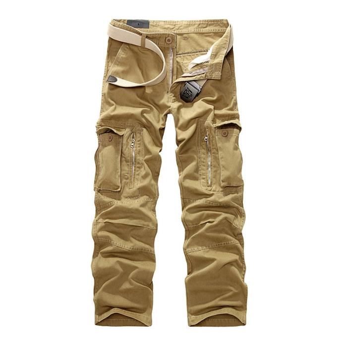 Pantalon Cargo Tactique Homme - Coton/Polyester, Poches Multiples, Ceinture Réglable, Pour Randonnée, Chasse