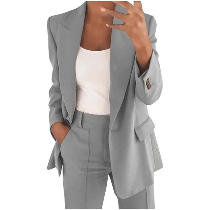Veston costume gris pour femme, veste grise boutonnée
