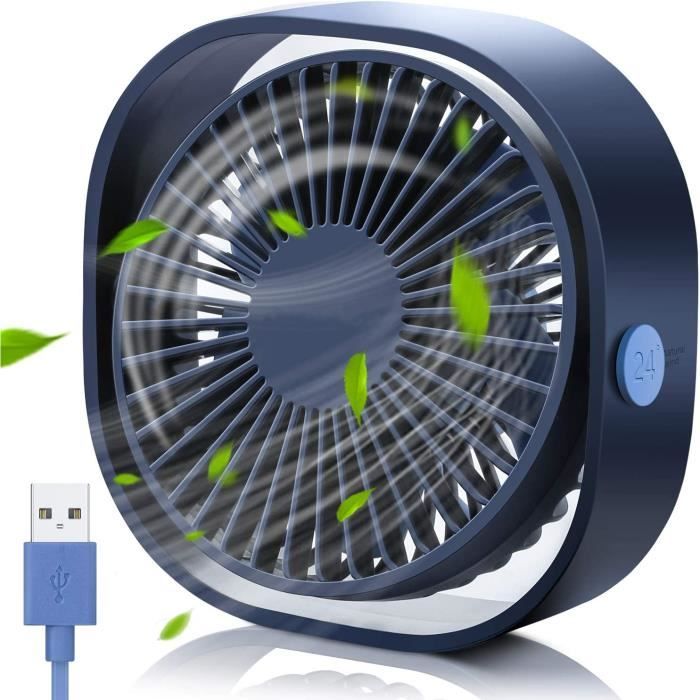 Mini Ventilateur USB Silencieux Portable 3 Vitesse Réglable pour Bureau Sport Voyage Alimenté par USB - Bleu - Oem