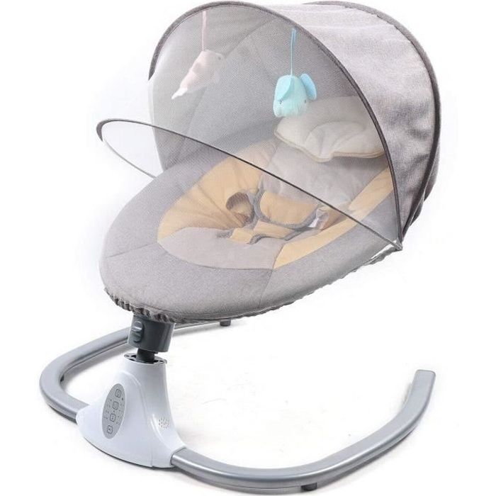 Bascule Electrique pour Bébé avec Télécommande Lit Bébé Electrique avec Moustiquaire Chaise Pivotante pour Bébé 0-12 Mois (gris)